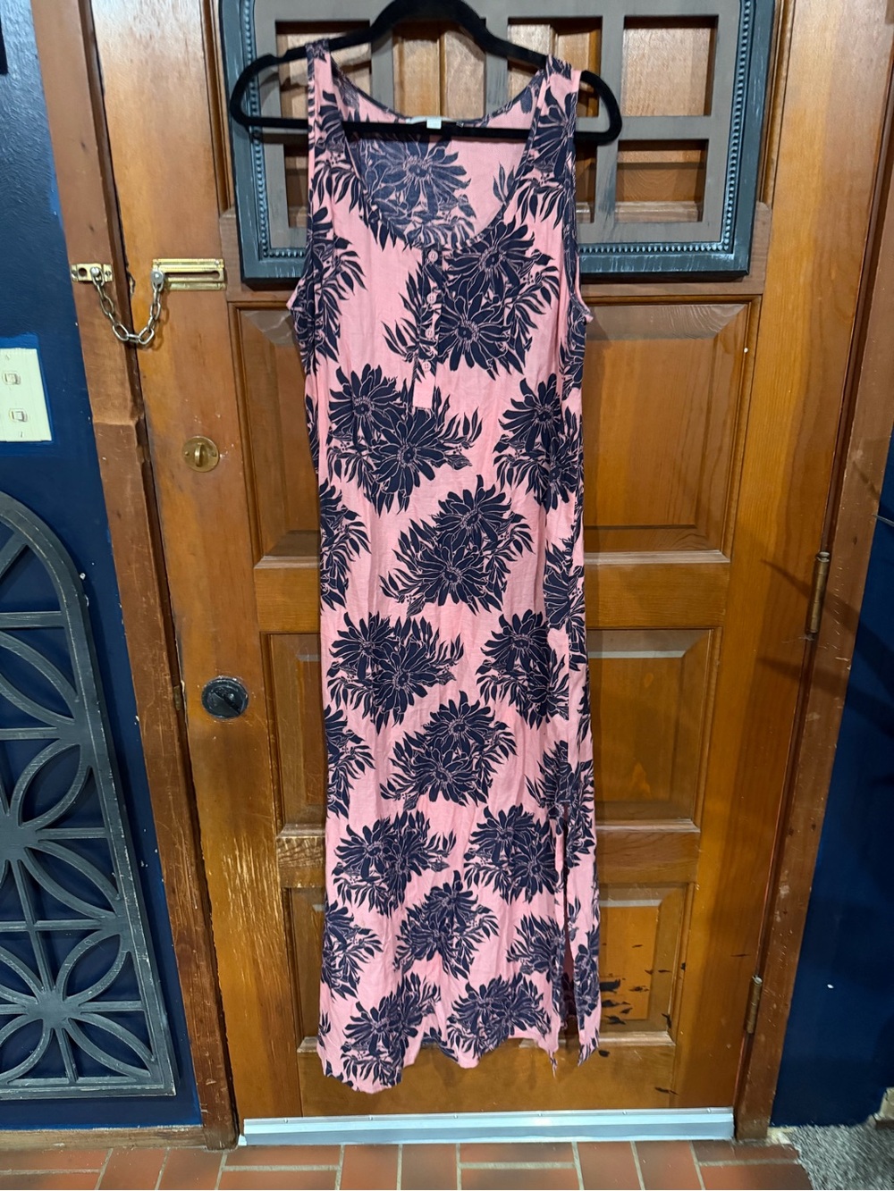 LOFT Pink Maxi Dress with Black Floral Print